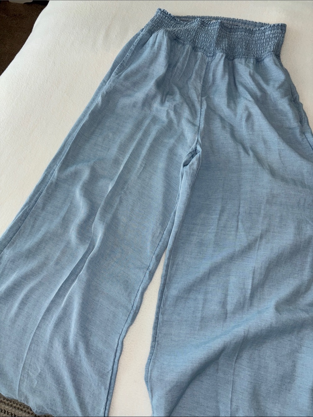 Joie Light Blue Smocked Waist Wide-Leg Pants  Size L